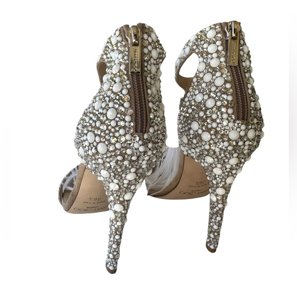 NWT Jimmy Choo ‘Viola 110’ Sandal Heels - Wedding Crystal Ostrich Feather Pearl - Picture 10 of 12